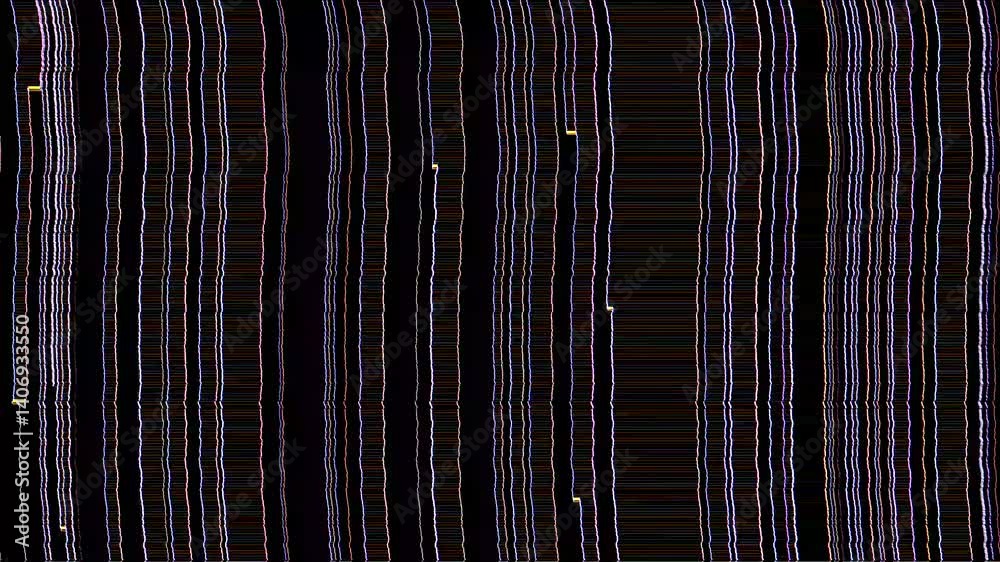 Distorted multi colored vertical lines animation on a black background