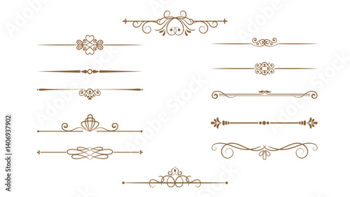 Divider ornament, borders, vintage line separators. Text dividers doodle set. Wedding decorative elements.  Hand drawn vector illustration isolated on white background

