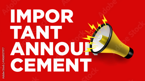Important Announcement, megaphone announces news. Vector illustration