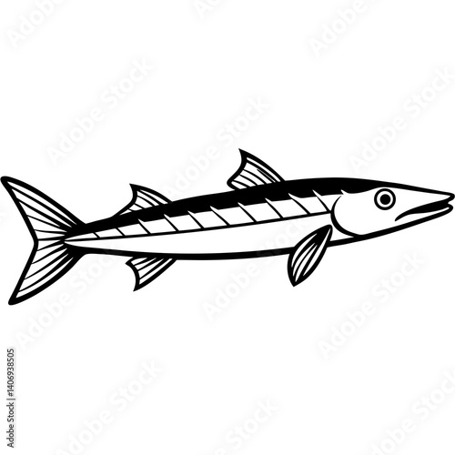 Minimal Barracuda Fish Vector Illustration on White Background
