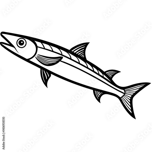 Minimal Barracuda Fish Vector Illustration on White Background