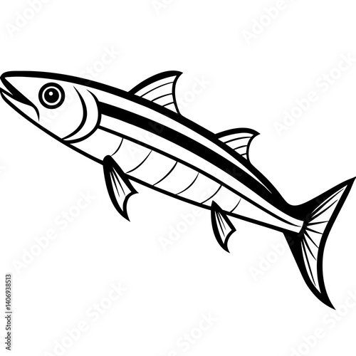 Minimal Barracuda Fish Vector Illustration on White Background