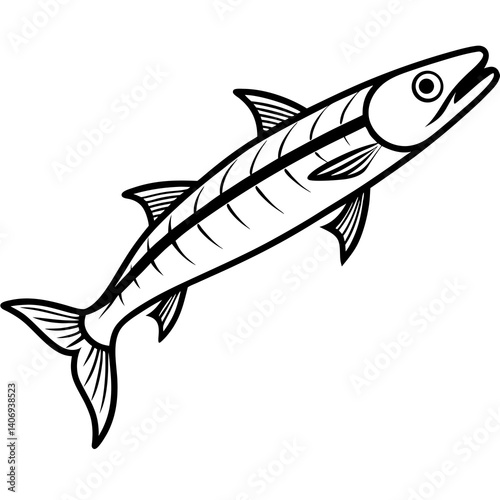 Minimal Barracuda Fish Vector Illustration on White Background