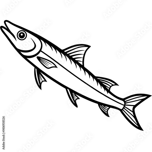 Minimal Barracuda Fish Vector Illustration on White Background
