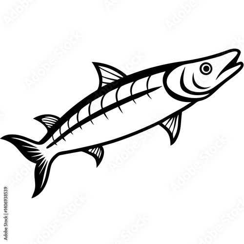 Minimal Barracuda Fish Vector Illustration on White Background