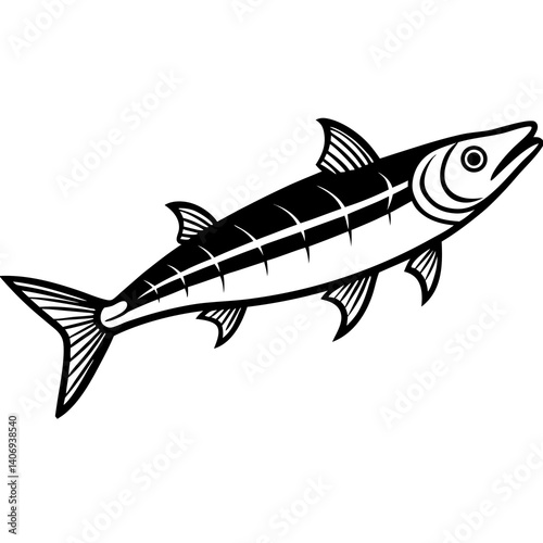 Minimal Barracuda Fish Vector Illustration on White Background