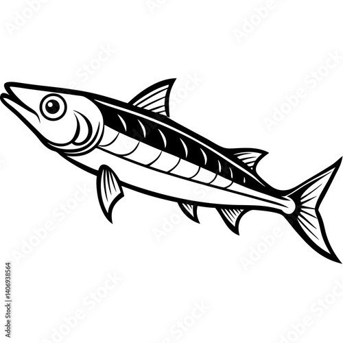 Minimal Barracuda Fish Vector Illustration on White Background