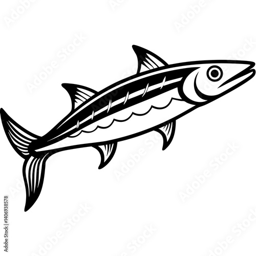 Minimal Barracuda Fish Vector Illustration on White Background