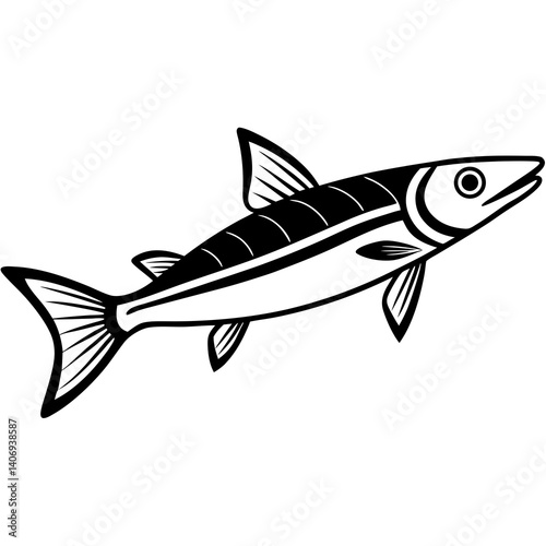 Minimal Barracuda Fish Vector Illustration on White Background