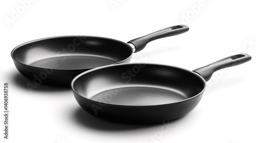 Two frying pans with non-stick coating on white background.