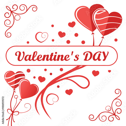 Pink Valentine's Day card design with hearts, a romantic illustration for a happy celebration of love