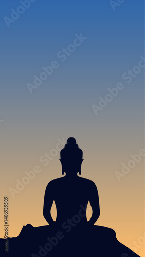 Happy Vesak Day, Buddha Purnima wishes greetings with buddha and lotus illustration. Happy Buddha Purnima, Happy Vesak Day, wishes greetings with a buddha minimal vector illustration. 
