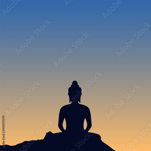 Happy Vesak Day, Buddha Purnima wishes greetings with buddha and lotus illustration. Happy Buddha Purnima, Happy Vesak Day, wishes greetings with a buddha minimal vector illustration. 