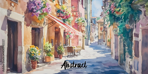 watercolor of Charming European street scene vector