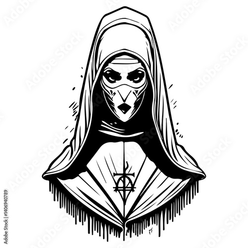 Eerie Hooded Figure with Mask Vector Art