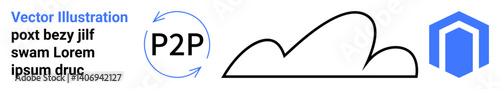 Circular arrows, P2P label, cloud shape, and hexagonal logo emphasize digital connectivity, cloud storage, and peer-to-peer networks. Ideal for technology, cybersecurity, cloud computing software