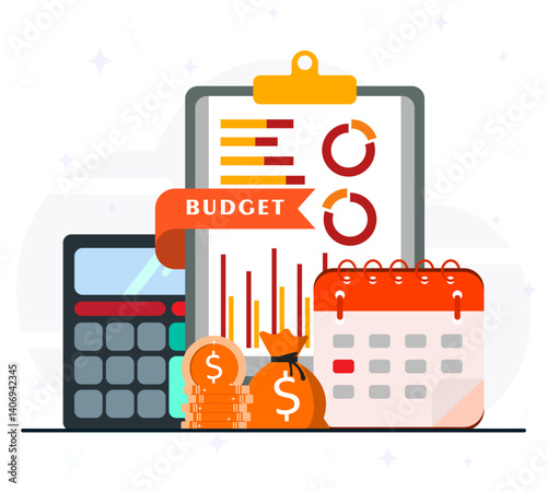 Budget business strategy, finance and accounting, economics and investment, budget calculation, profit and loss, report graph creation from data. Budget calculation concept. 