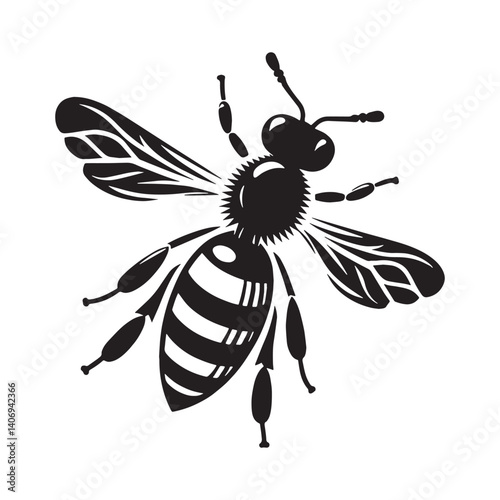 Vibrant Bee silhouette, a buzzing pollinator in full flight – Bee illustration – Bee vector – Insect silhouette

