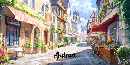 watercolor of Charming European street scene vector