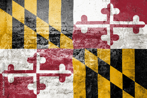 Maryland State Flag. Dirty Maryland state flag on the wall.