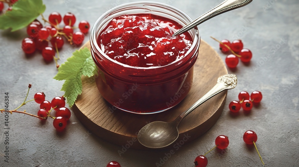 An appealing jar of lingonberry jam is attractively presented. The jar is filled with a rich, deep - red lingonberry jam. The jam has a thick, viscous consistency, indicating its high fruit content. L An appealing jar of lingonberry jam is attractively presented. The jar is filled with a rich, deep - red lingonberry jam. The jam has a thick, viscous consistency, indicating its high fruit content. L