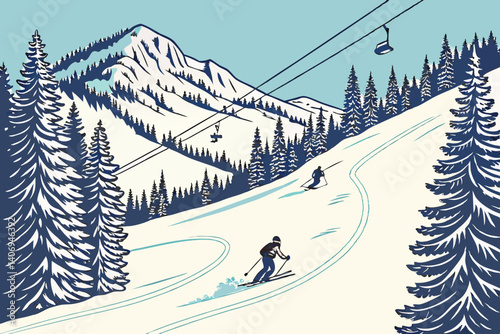 Ski slopes vector in Aspen – Colorado, USA
