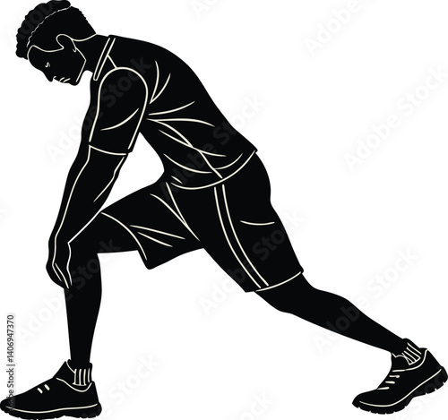 Hamstring stretch silhouette in black and white, vector for warm-up and mobility branding	