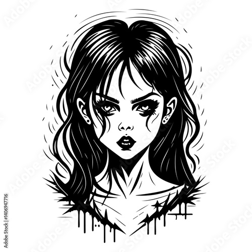 halloween exorcist girl scary illustration sketch hand draw