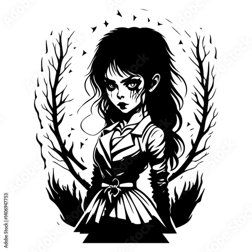 halloween exorcist girl scary illustration sketch hand draw
