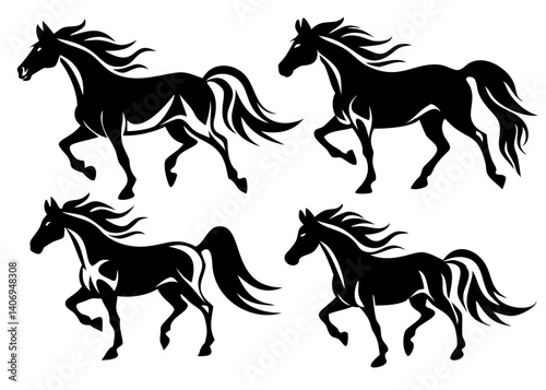 horse running silhouettes