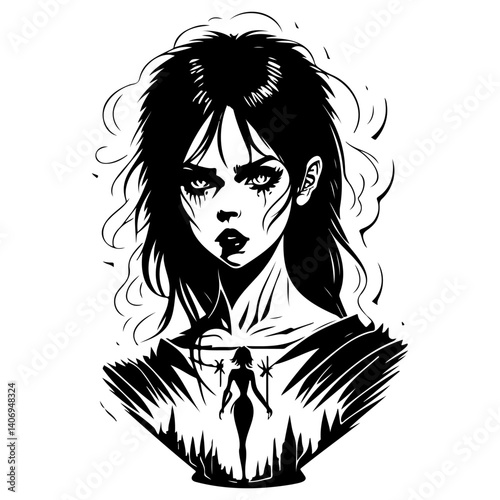 halloween exorcist girl scary illustration sketch hand draw