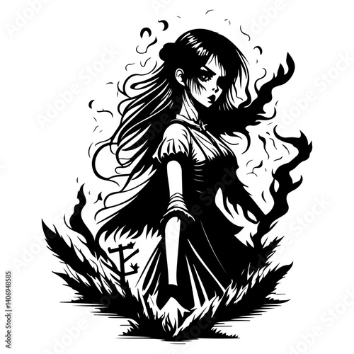 halloween exorcist girl scary illustration sketch hand draw