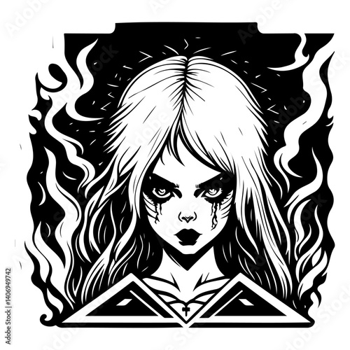 halloween exorcist girl scary illustration sketch hand draw
