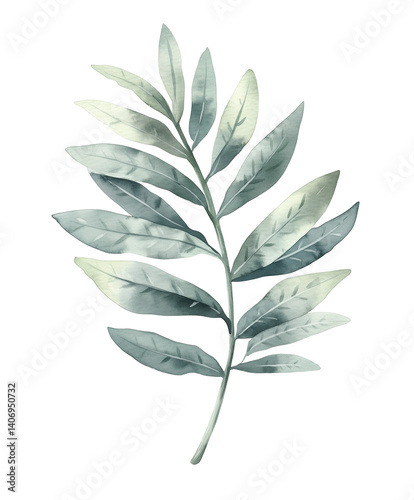 Tropical green foliage PNG watercolor clipart. Transparent background botanical illustration suitable for summer themes and nature-inspired designs