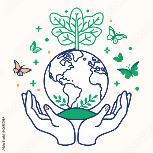 Our green globe needs your hand to save the environment, a global concept
