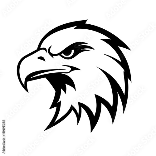 Black eagle head vector illustration, a wild bird symbol with a strong beak design
