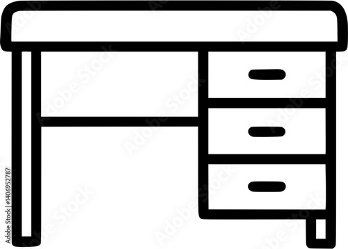 Desk in outline icon style, Furniture and Essentials theme.