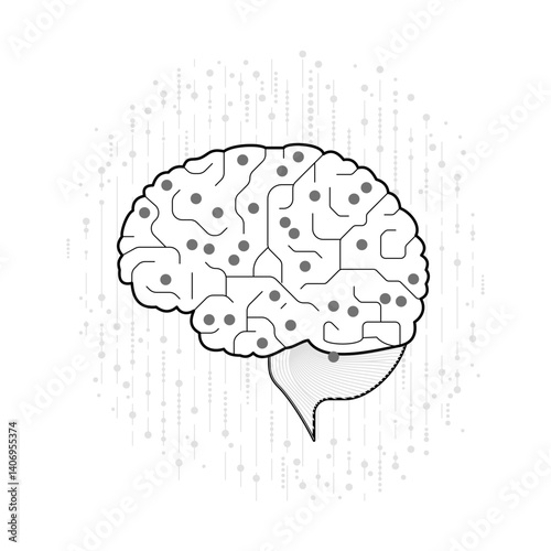Human brain, symbolizing the convergence of biology and technology. Nodes and lines, hints at AI and neural networks, reflecting the symbiosis between human cognition and advanced tech