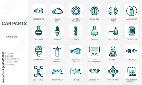 Car auto parts line icons set