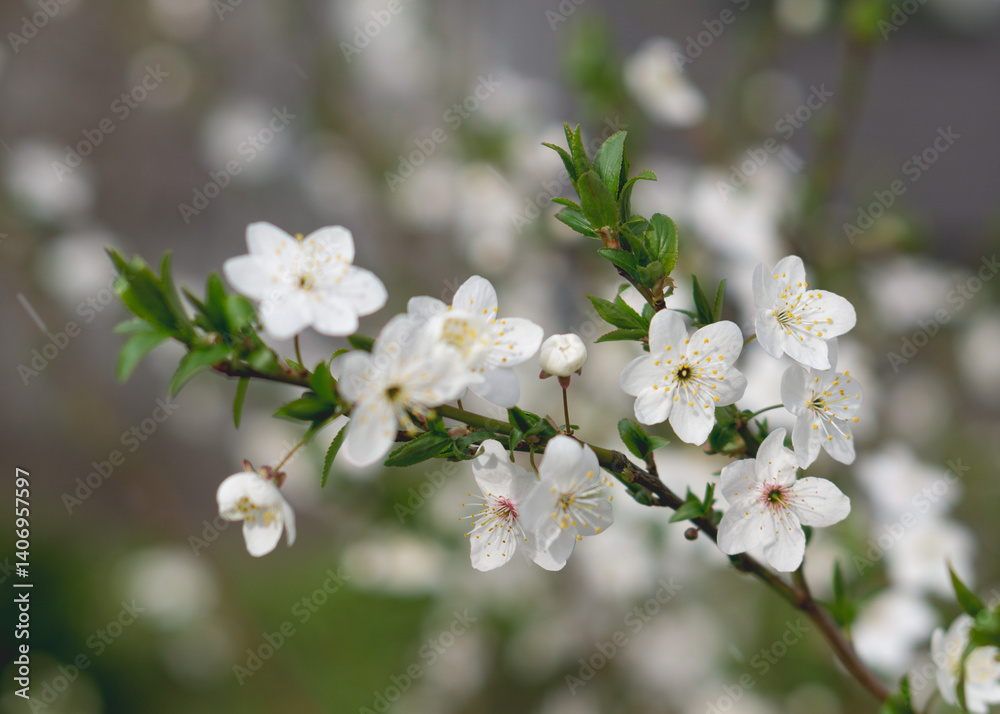 Obraz premium Blooming plum branch in spring