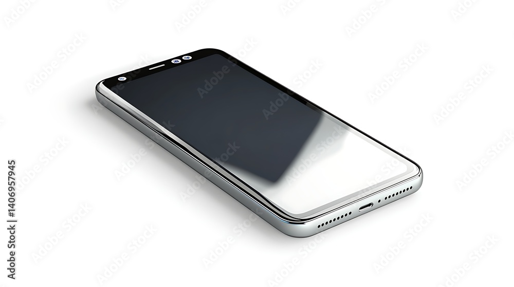 Sleek Smartphone Mockup With Silver Frame On White Background Sleek Smartphone Mockup With Silver Frame On White Background