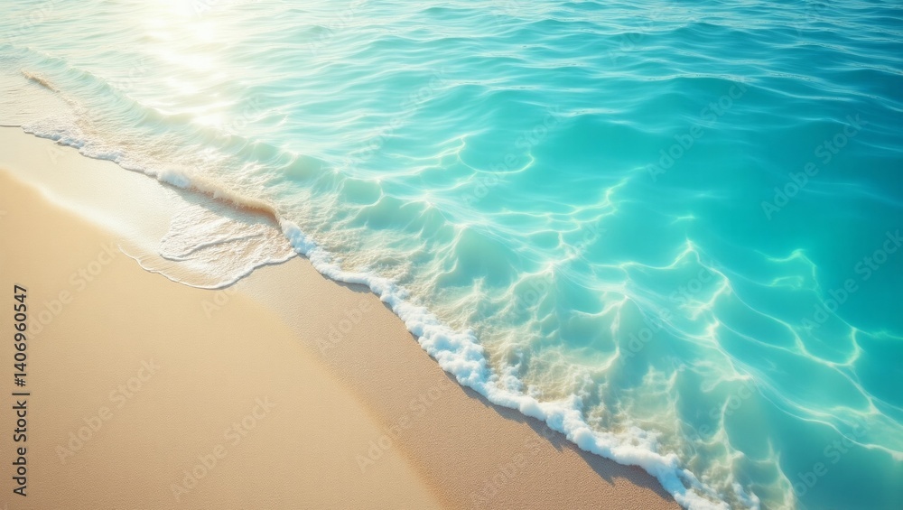 Serene Beach Scene: Turquoise Waves on Golden Sand Serene Beach Scene: Turquoise Waves on Golden Sand