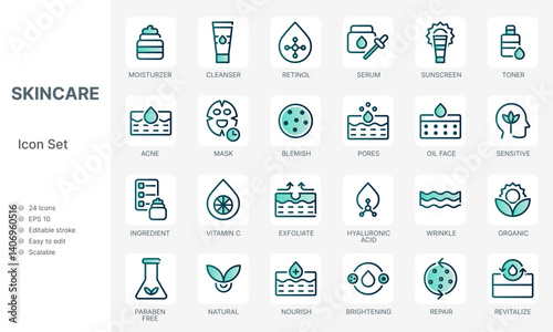 Set of self care icons spa beauty skin care with line modern style