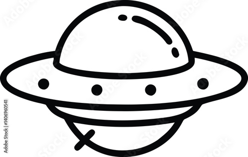 illustration, minimalist, black and white, UFO, hovering, spaceship, sky, landscape, line art
