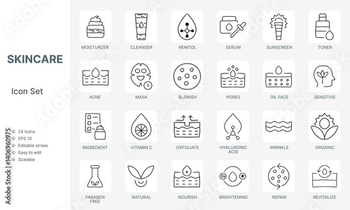Hand drawn skin care cosmetic icons set vector