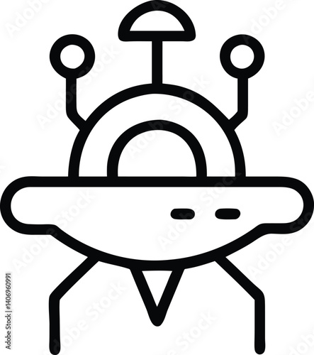 illustration, minimalist, black and white, UFO, hovering, spaceship, sky, landscape, line art
