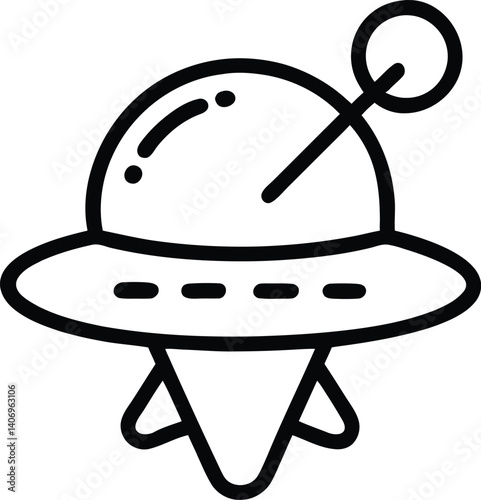 illustration, minimalist, black and white, UFO, hovering, spaceship, sky, landscape, line art
