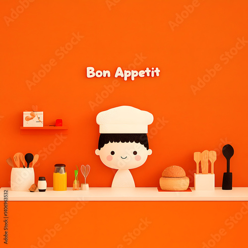 Cute Chef Head with Bon Appétit - Simple Culinary Graphic
