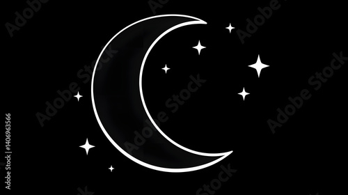 Stylized Crescent Moon and Stars - Simple Night Sky Design
