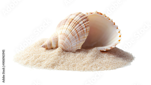 sea shell on sand white background